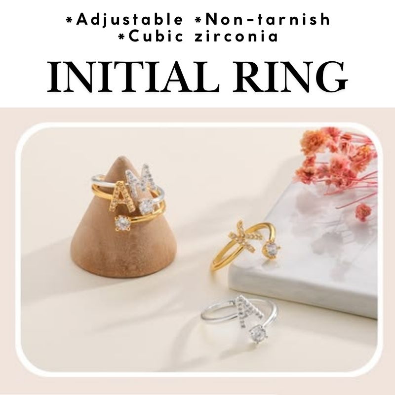 Gold Silver Initial Rings for Women Zirconia 14k Gold Plated, Yiwu Cujia Trade Co., Ltd