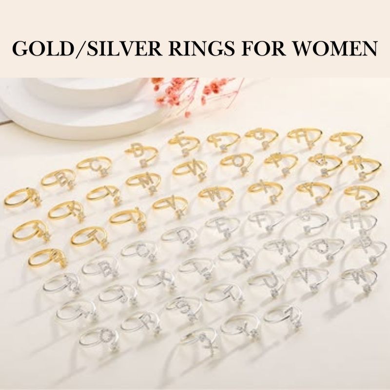 Gold Silver Initial Rings for Women Zirconia 14k Gold Plated, Yiwu Cujia Trade Co., Ltd
