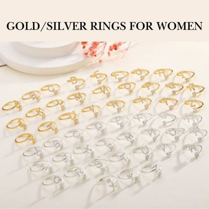 Gold Silver Initial Rings for Women Zirconia 14k Gold Plated, Yiwu Cujia Trade Co., Ltd
