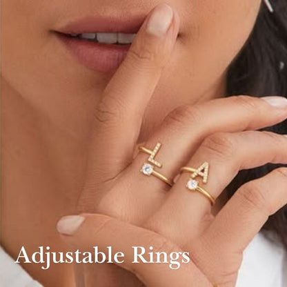 Gold Silver Initial Rings for Women Zirconia 14k Gold Plated, Yiwu Cujia Trade Co., Ltd
