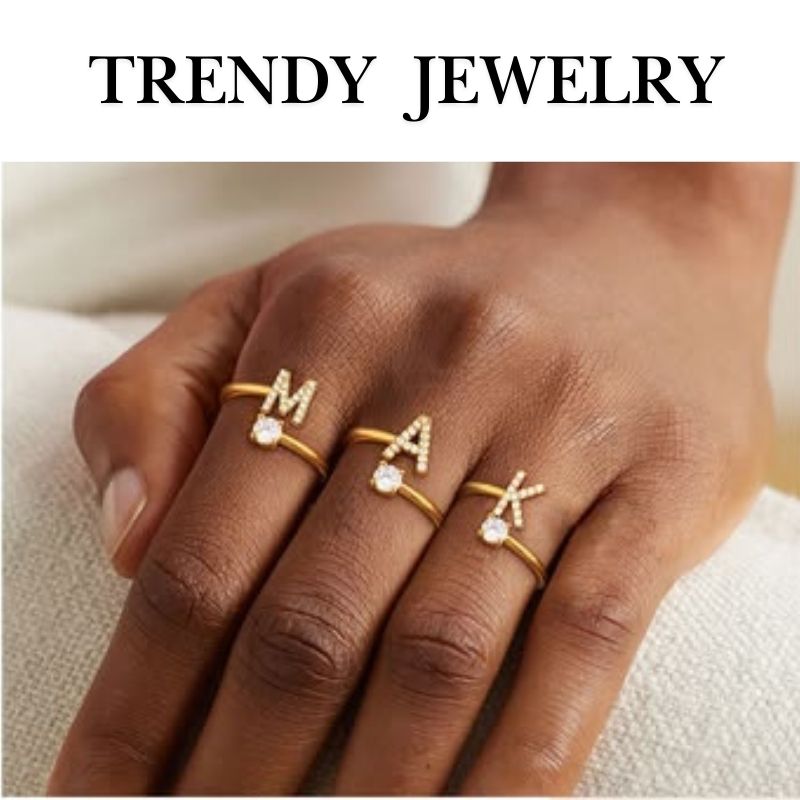 Gold Silver Initial Rings for Women Zirconia 14k Gold Plated, Yiwu Cujia Trade Co., Ltd