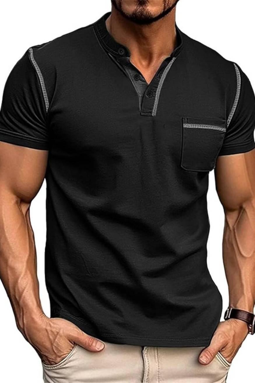 Henley Cotton Shirt Casual Short Sleeve Button T-Shirt, Heyang Industrial Co., Ltd