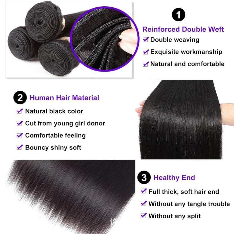 Human Hair Bundle - Straight Wave Extensions, BuckyDrop