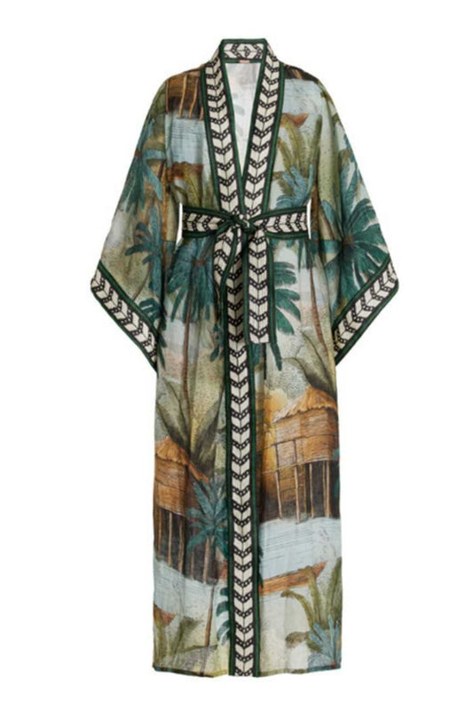 Kimono Mori Print Long Cardigan - A.A.Y FASHION