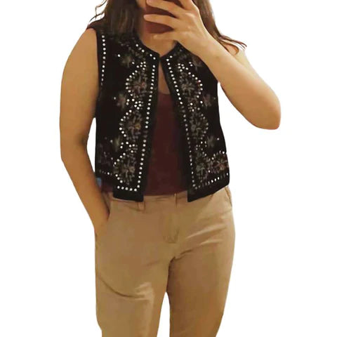 Ladies Embroidered Velvet Vest - A.A.Y FASHION