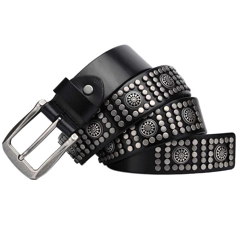 Black Leather Rivet Cowhide Fashion Belt for men and women- A.A.Y FASHION
