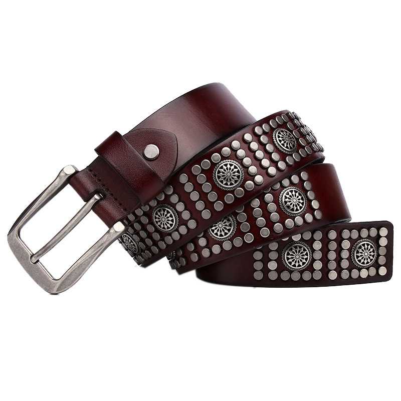 Brown Leather Rivet Cowhide Fashion Belt for men and women- A.A.Y FASHION