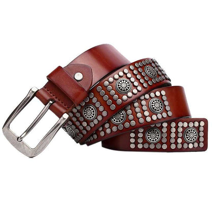 Brown Reddish Leather Rivet Cowhide Fashion Belt for men and women- A.A.Y FASHION