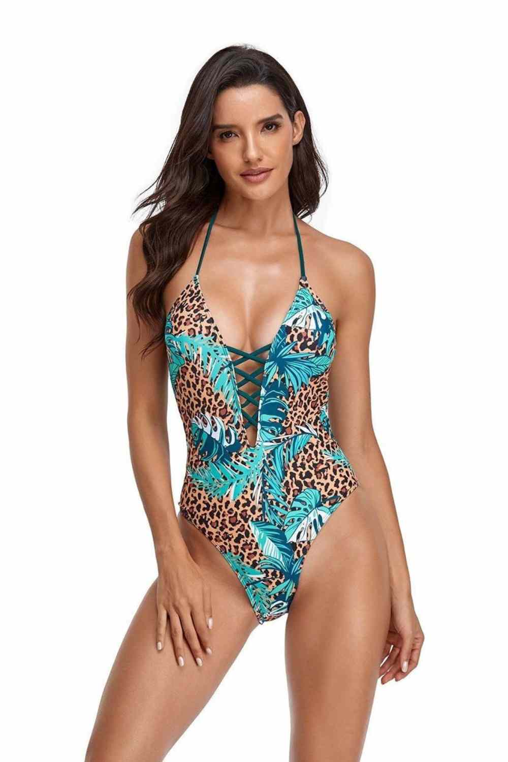 Leopard Lace Up Swimsuit Ladies Swimwear  - A.A.Y FASHION