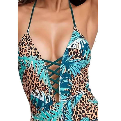 Leopard Lace Up Swimsuit Ladies Swimwear - A.A.Y FASHION