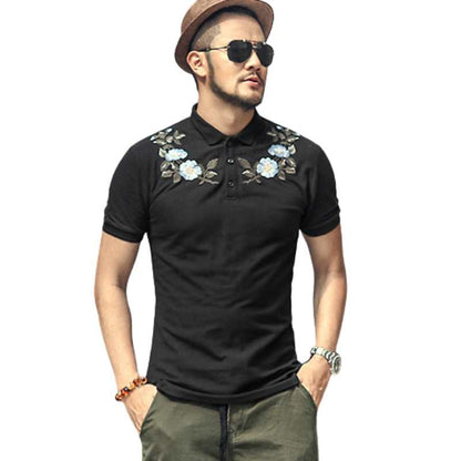 Men's Cotton Flower Embroidered Polo Shirt - A.A.Y FASHION