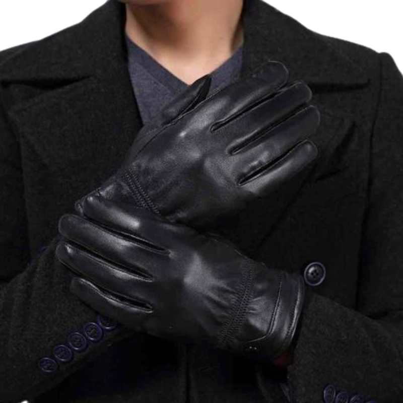 Men's Black Leather Gloves with Sheepskin Lining - Keep Warm - A.A.Y FASHION"