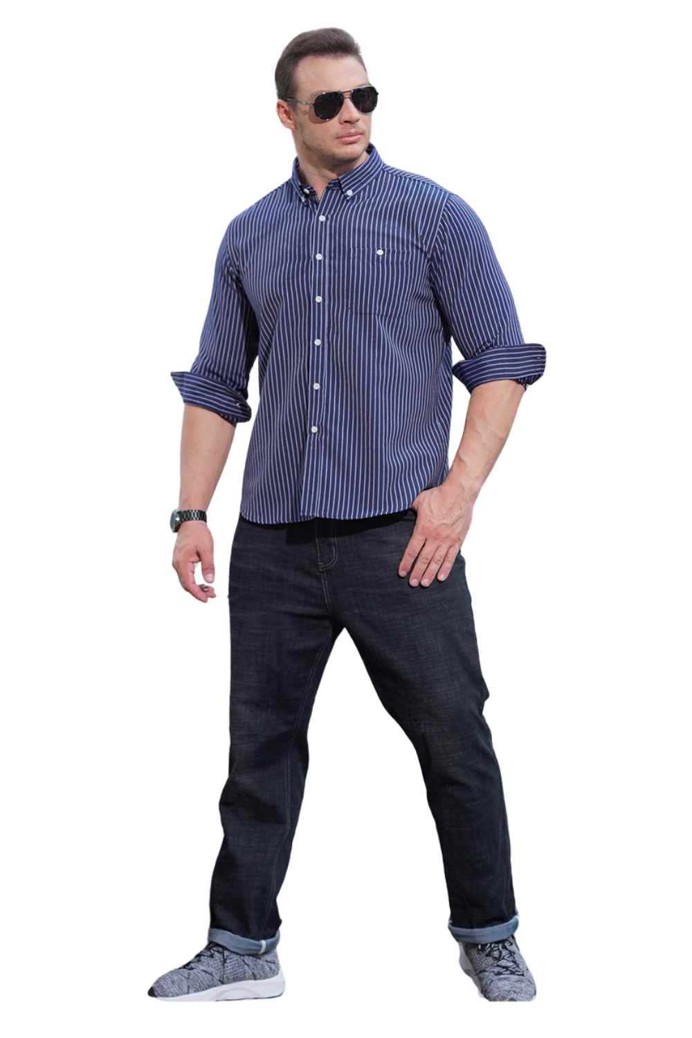 Men's Button-Down Collar Shirt Cotton Stripes - A.A.Y FASHION