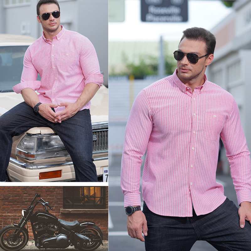 Men's Button-Down Collar Shirt Cotton Stripes - A.A.Y FASHION