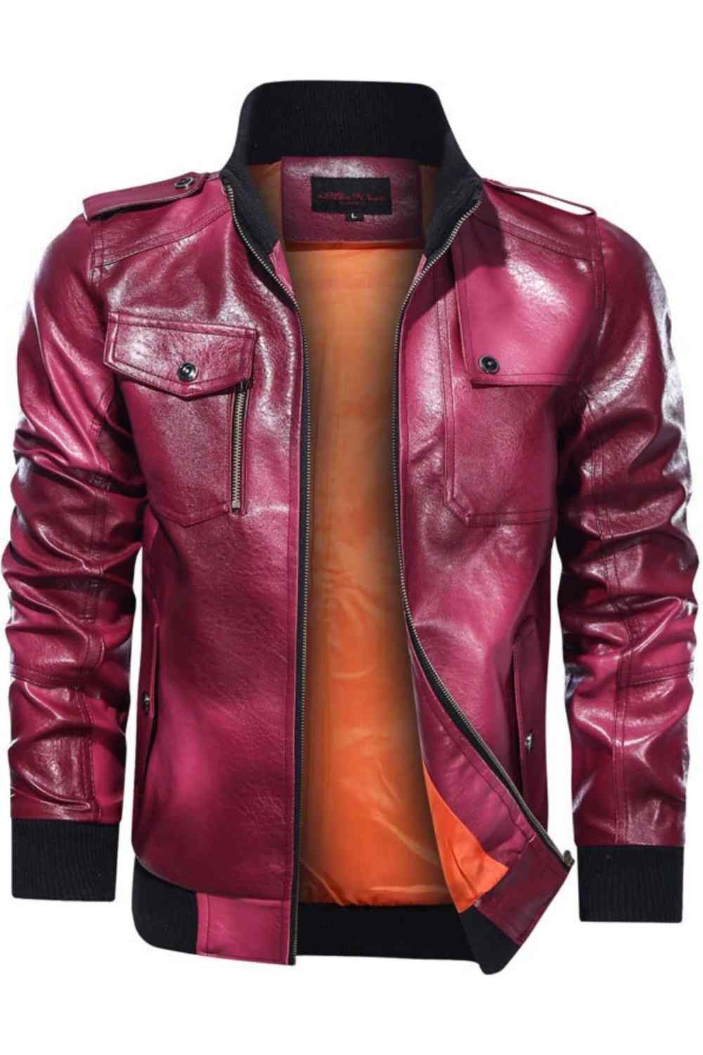 Men's Red Leather Jacket - Bold and Elegant Style for Adults - A.A.Y FASHION