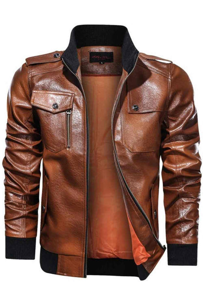 Men's Brown Leather Jacket - Bold and Elegant Style for Adults - A.A.Y FASHION