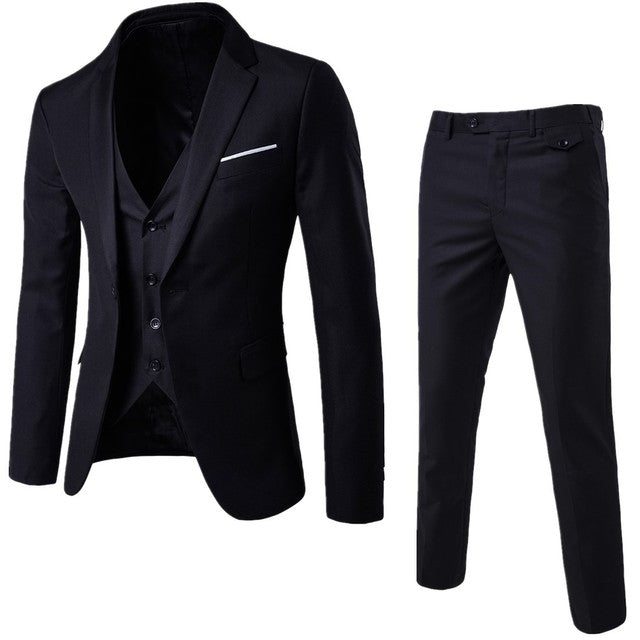  Men's Slim-Fit 3-Piece Wedding Business Suit - 6 Color Options - Black -  A.A.Y FASHION
