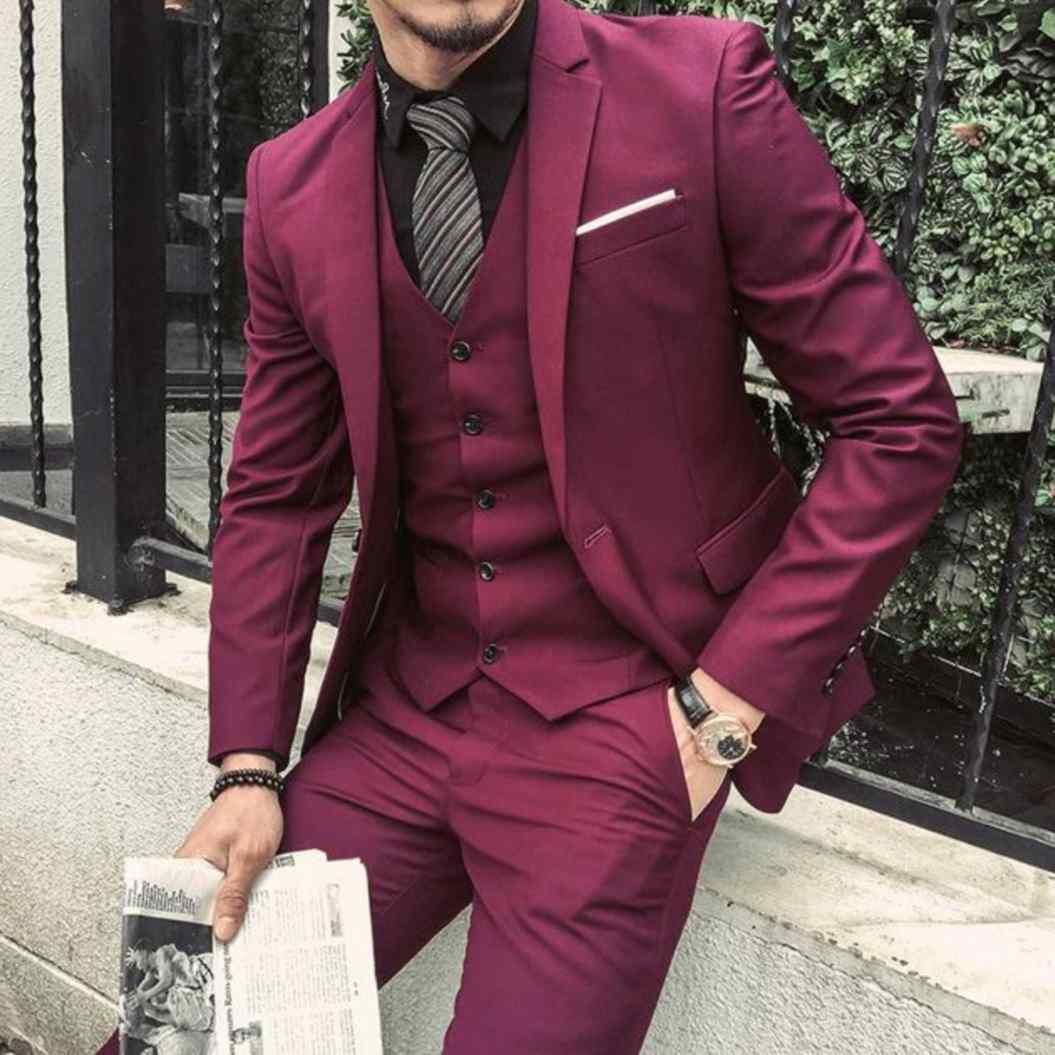 Men's Slim-Fit 3-Piece Wedding Business Suit - 6 Color Choices - A.A.Y FASHION