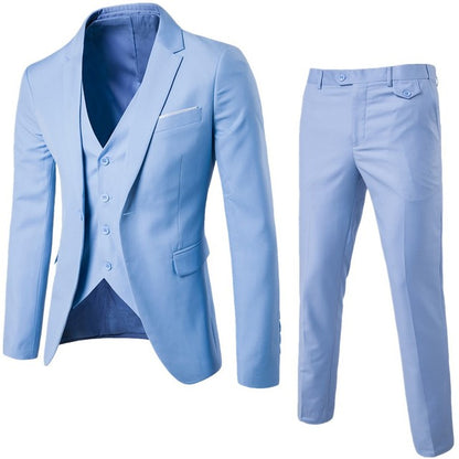  Men's Slim-Fit 3-Piece Wedding Business Suit - 6 Color Options -Light Blue -  A.A.Y FASHION