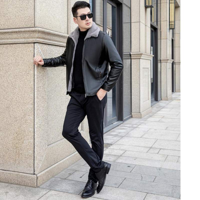 Men’s Casual Leather Jacket  Velvet Fur Lining & Collar, Heyang Industrial Co., Ltd