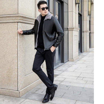 Men’s Casual Leather Jacket  Velvet Fur Lining & Collar, Heyang Industrial Co., Ltd