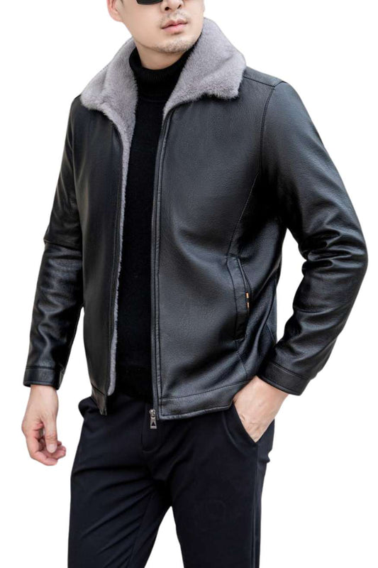 Men’s Casual Leather Jacket  Velvet Fur Lining & Collar, Heyang Industrial Co., Ltd