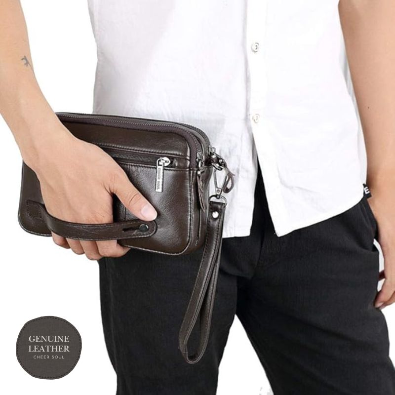 Men’s Genuine Leather Clutch Wallet – Wristlet Organizer Bag, BuckyDrop