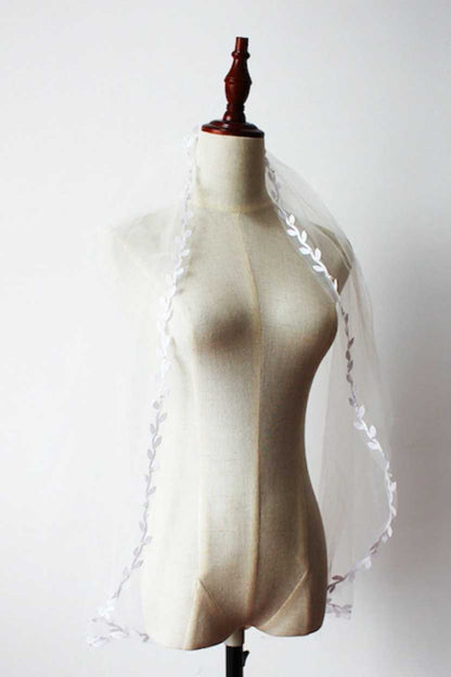 Women's Mid-Length Bridal Veil With Double Leaf Edge - A.A.Y FASHION