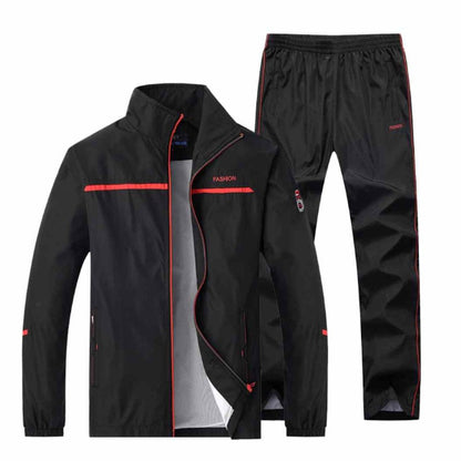Middle-Aged Men's Gym Tracksuit Set - Black Full-Zip Jacket and Jogger Pants - Fitness Wear - A.A.Y FASHION