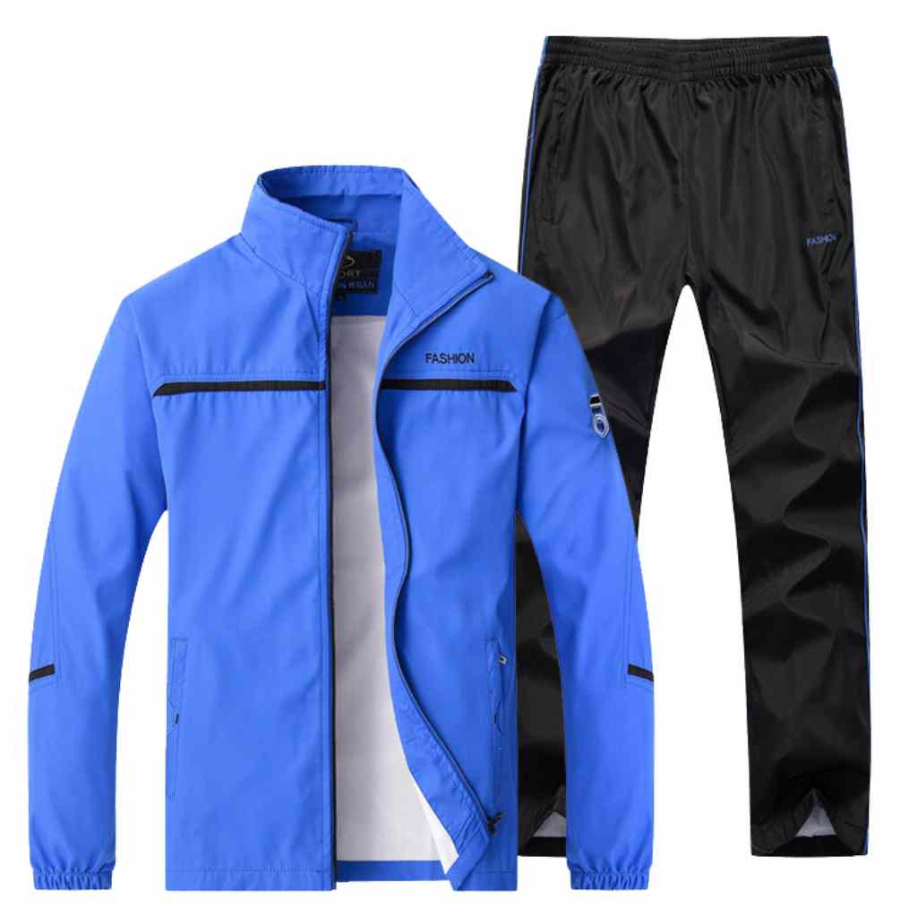  Middle-Aged Men's Gym Tracksuit Set - Blue Full-Zip Jacket and Jogger Pants - Fitness Wear - A.A.Y FASHION