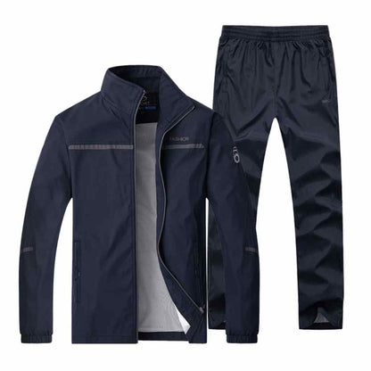 Middle-Aged Men's Gym Tracksuit Set - Dark Blue Full-Zip Jacket and Jogger Pants - Fitness Wear - A.A.Y FASHION