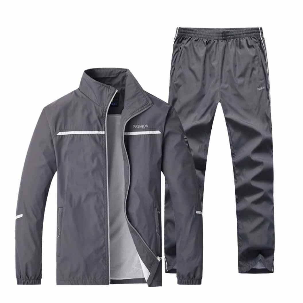 Middle-Aged Men's Gym Tracksuit Set - Grey Full-Zip Jacket and Jogger Pants - Fitness Wear - A.A.Y FASHION