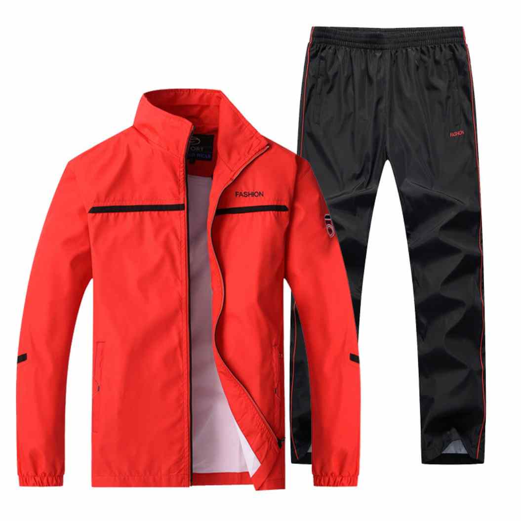  Middle-Aged Men's Gym Tracksuit Set - Red  Full-Zip Jacket and Jogger Pants - Fitness Wear - A.A.Y FASHION