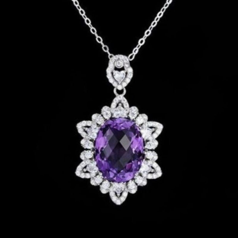 Natural Amethyst Necklace 925 Sterling Silver - A.A.Y FASHION