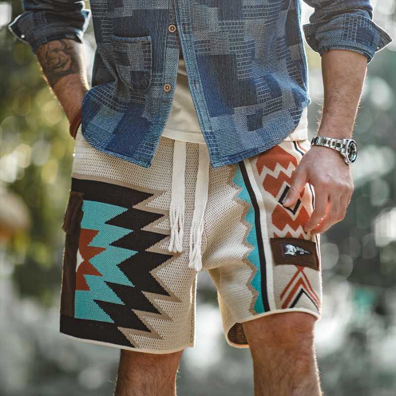 Navajo Knitted Shorts Contrast Color Men Beach Shorts - A.A.Y FASHION