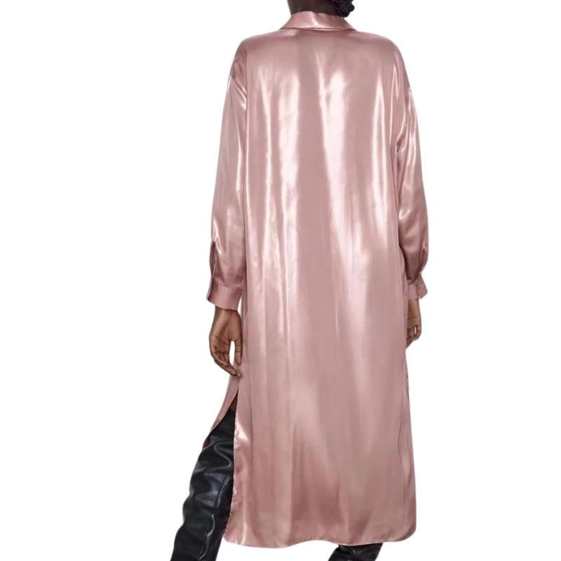 Oversized Shirt-Dress Pink Satin Metallic - A.A.Y FASHION