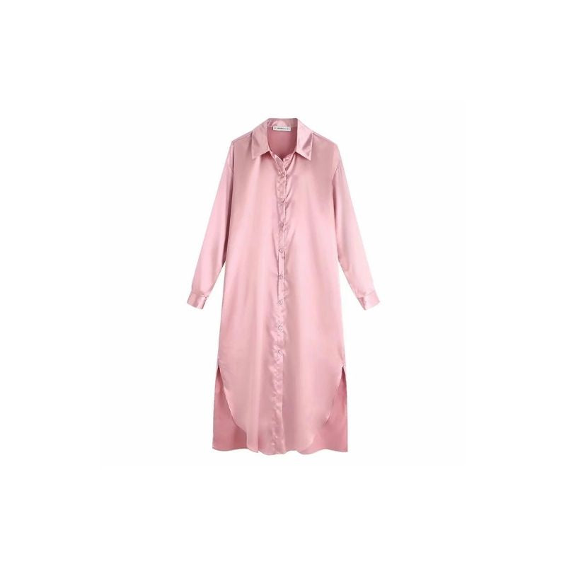 Oversized Shirt-Dress Pink Satin Metallic - A.A.Y FASHION