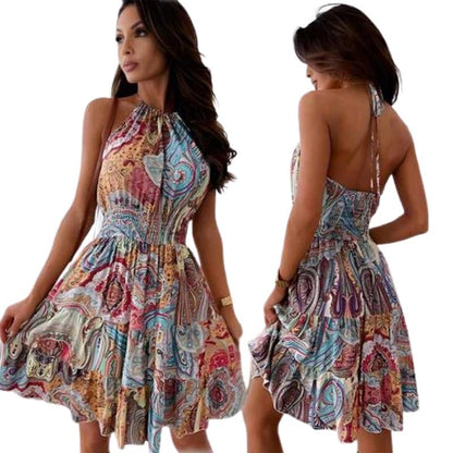 Paisley Print Backless Ruffle Dress  - A.A.Y FASHION