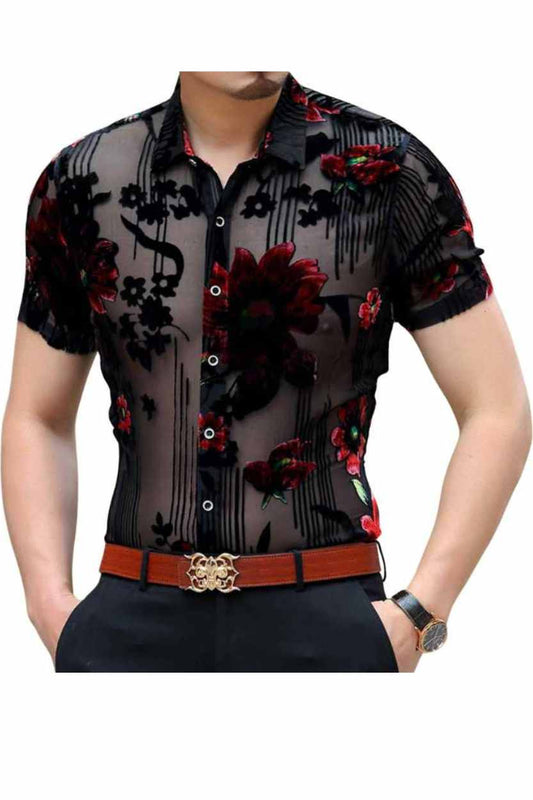 Silk Transparent Floral Party Shirt Men - A.A.Y FASHION