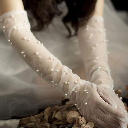 Pearl Long Tulle Bridal Gloves Evening Party Sheer Gloves, Yiwu Cujia Trade Co., Ltd