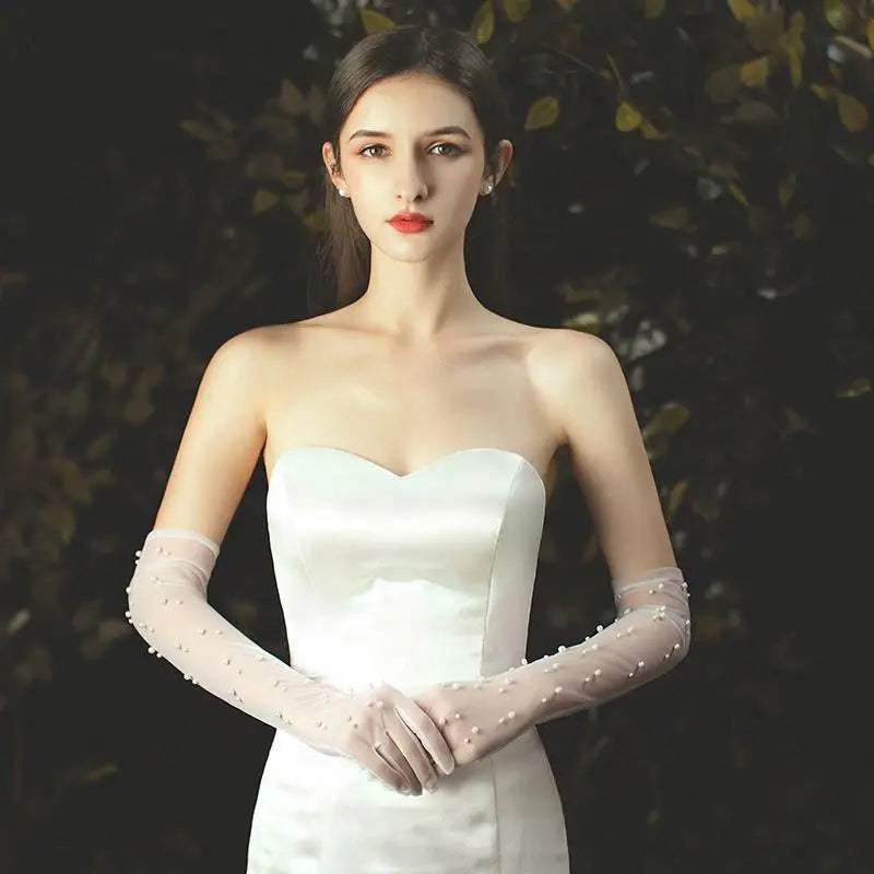 Pearl Long Tulle Bridal Gloves Evening Party Sheer Gloves, Yiwu Cujia Trade Co., Ltd