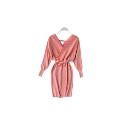 A.A.Y - Wrap Belted Long Sleeve Knitted Mini Dress