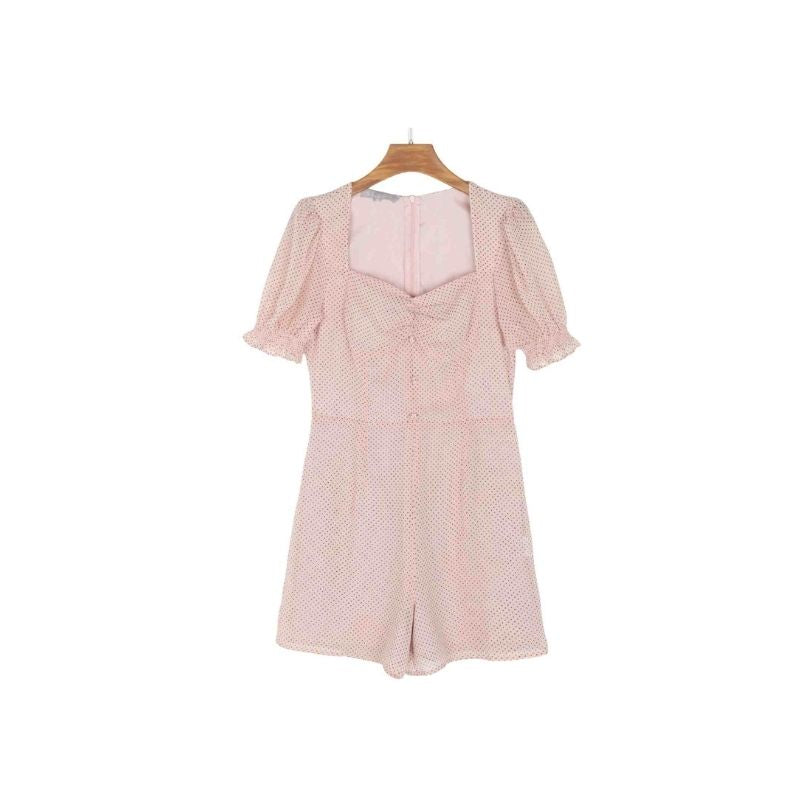 Pink Polka Dot Puff Sleeve Mini Dress