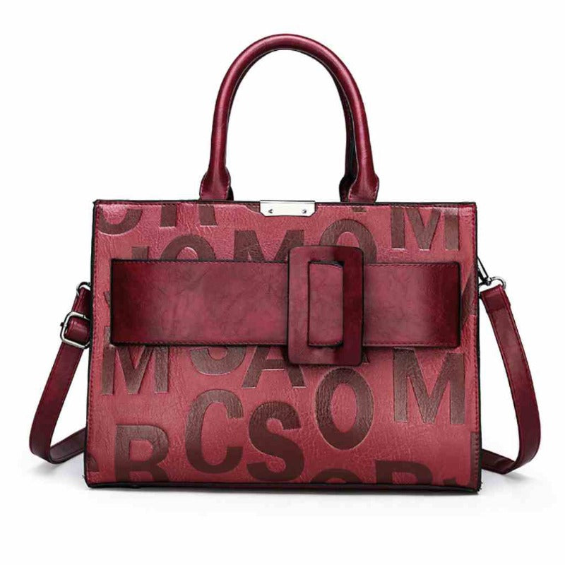 Red Leather Shoulder Crossbody Bag Letter Print - A.A.Y FASHION