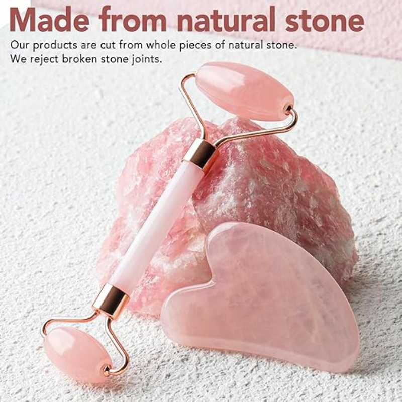 Rose Quartz Facial Roller Massage Tool, Bucky Drop