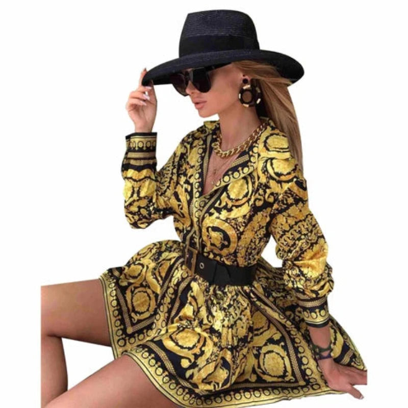 Satin Cardigan Dress Gold Baroque - A.A.Y FASHION