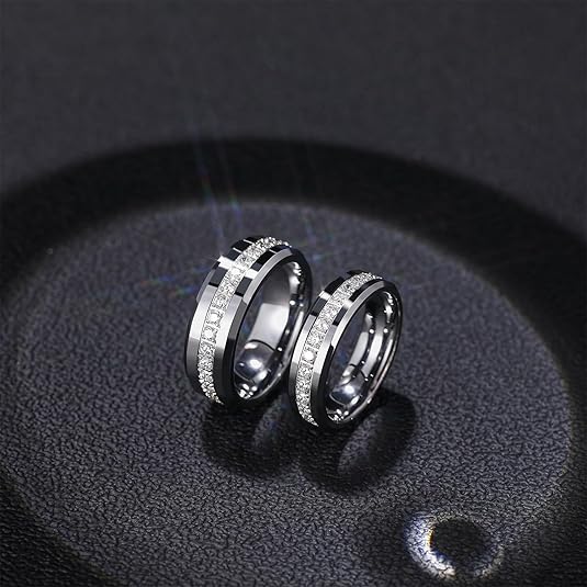Silver Tungsten Ring with Diamond Inlay, Yiwu Cujia Trade Co., Ltd