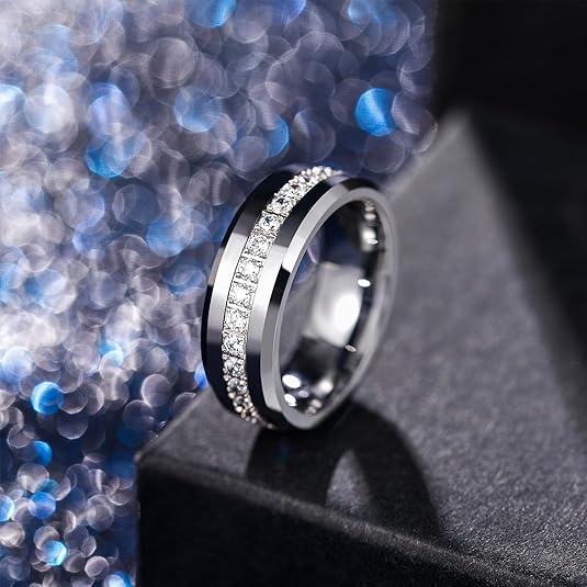 Silver Tungsten Ring with Diamond Inlay, Yiwu Cujia Trade Co., Ltd