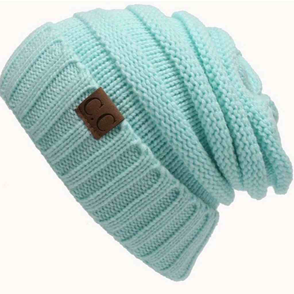 Solid light Blue Color CC Beanie Winter Hat - Unisex Knitted Wool Cap - Hip-Hop Slouchy Warm Hat - A.A.Y FASHION