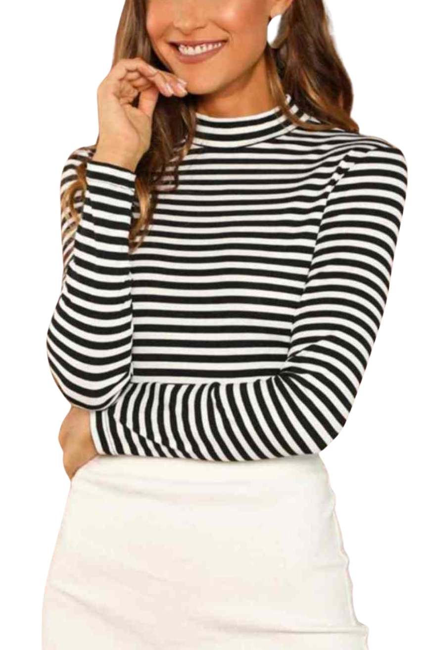 Striped Long Sleeve Turtleneck Top, Yiwu Cujia Trade Co., Ltd